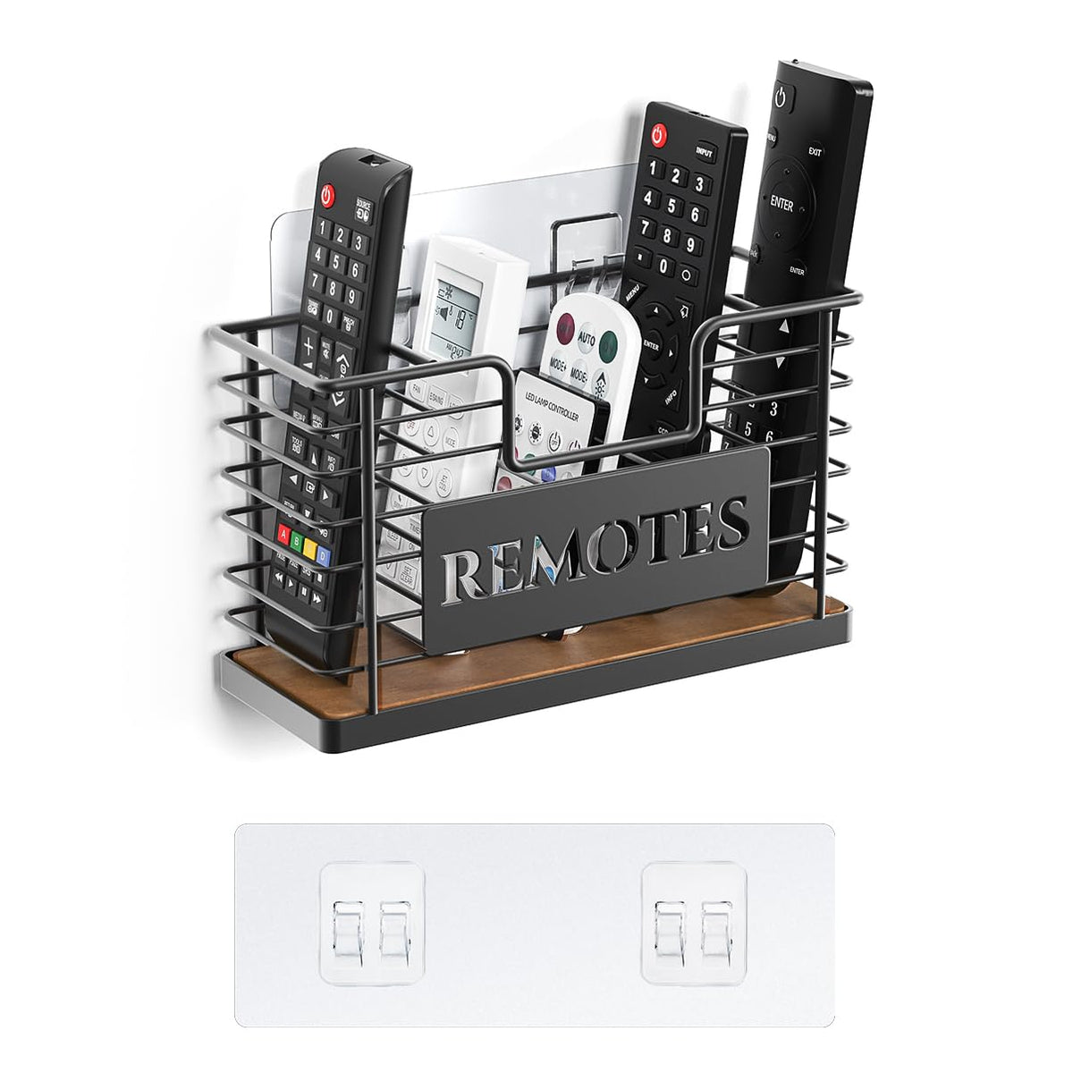 GIGIFTREE Remote Control Holder, 5-Slot TV Remote Holder Wall Mount, Universal Remote Caddy Large Size Design for Wall Table Living Room Bedroom, Easy Installation, Brown