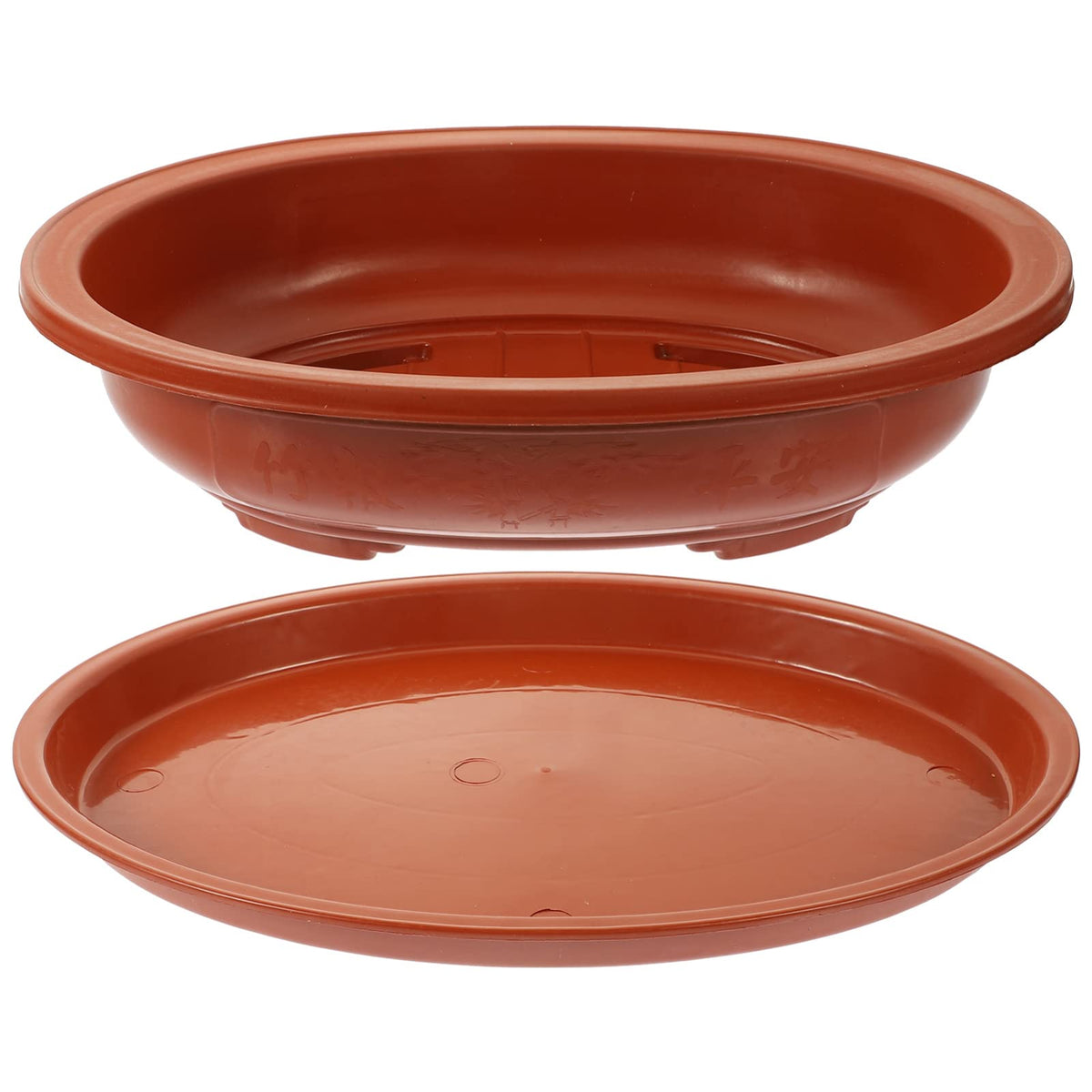 ERINGOGO Bonsai Training Pot with Drip Tray, 15 Plants Growing Plastic Oval Planter Drainage Holes, Large Low Flower for Nursery, Garden, Red, 15in, ADY92SCB3358Z136N