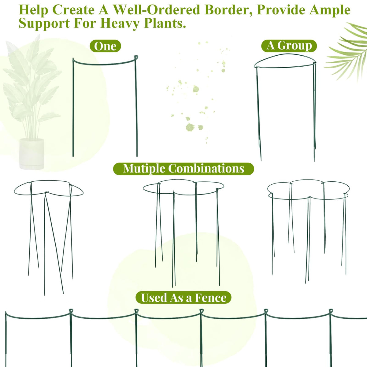 Tioncy 24 Pcs 24 H x 10 W Plant Support Stakes Cages for Garden, Metal Half Round Plants Tension Rods for Indoor Outdoor Large Tall Flower Vegetables Tomato Peony Rose Support