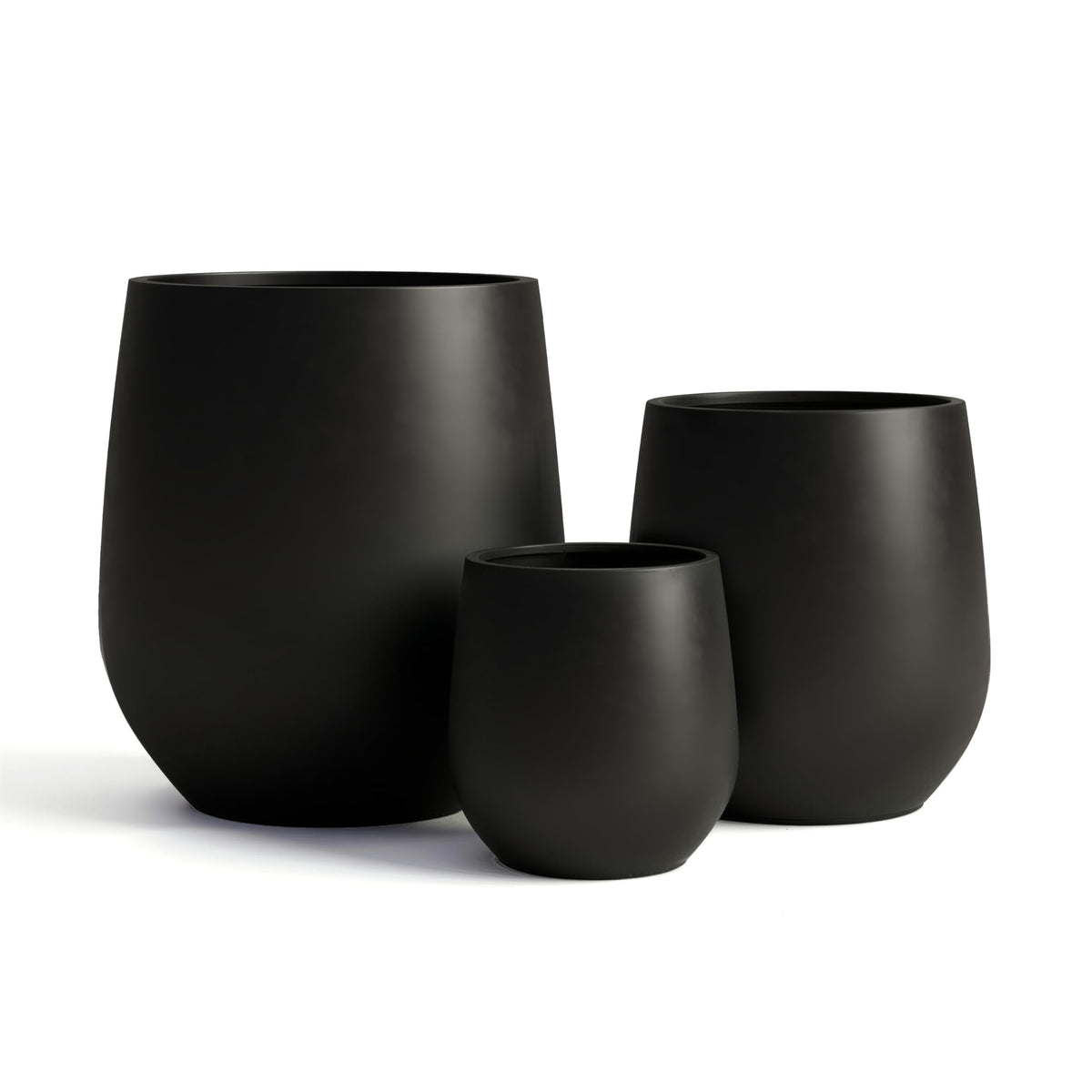 DTY Premium Mt Wilson Tall Tapered Fiberstone Planter for Indoor Outdoor Use, Modern Large Olive Tree Pot with Drainage Hole, Includes 2 Coco Mats. Black, Large 20.1'' D x 21.9'' H. 15.4” Pot Opening