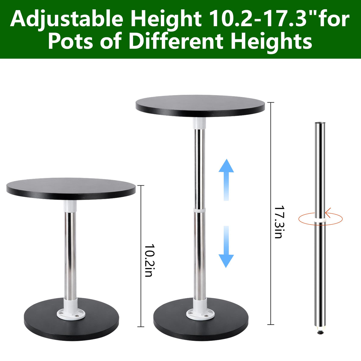 DECOHS 3 Set Adjustable Height Planter Inserts, 10.2-17.3" Rise Stainless Steel Plant Risers for Inside Pot, Planter Fillers Plant Lift Inserts for Large Pots Tall Taper Planters 6" 8" 10" Base or Top
