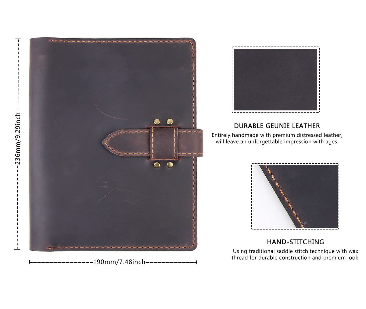 Robrasim Handmade Leather Sketchbook Cover, Leather Artist Sketch Pad Cover for 5.5" x 8.5" Sketchbook, Drawing Book and Pencil Case, Journal Notebook Portfolio, Artis Gifts-Coffee