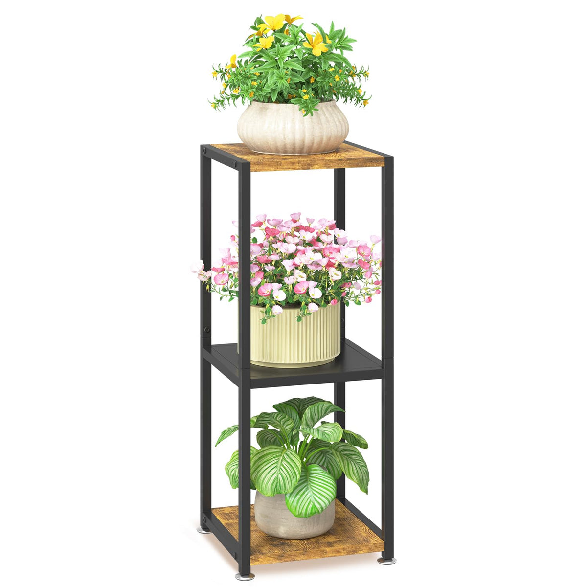 LASZOLA Black 3 Tiered Wood Plant Stand Indoor for Larger Heavy Duty Planter, Sturdy Multi Level Vertical Flowers Racks for Narrow Inside Floor , Decorate Shelving for Hold House Tree, Space Saving