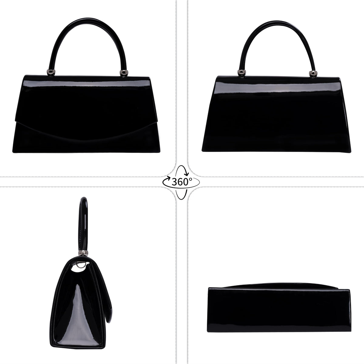 Larcenciel Patent Leather Evening Clutch Handbag, Classic Black Purses for Women w/Chain Strap & Magnetic Closure, Elegant Envelope Top Handle Party Bags for Wedding Formal Events Cocktail Party Prom