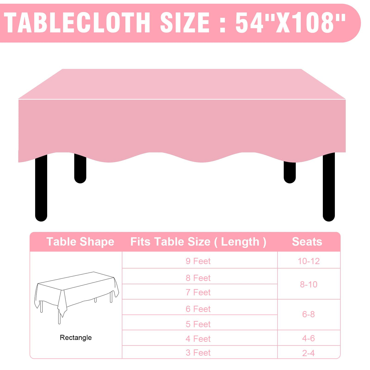 RowinsyDD 30 Pack Pink Plastic Table Cloths Disposable, 54 x 108 Inches Plastic Table Cover for Rectangle Tables, Disposable Tablecloth for Dinning, Parties, BBQ, Wedding, Outdoor