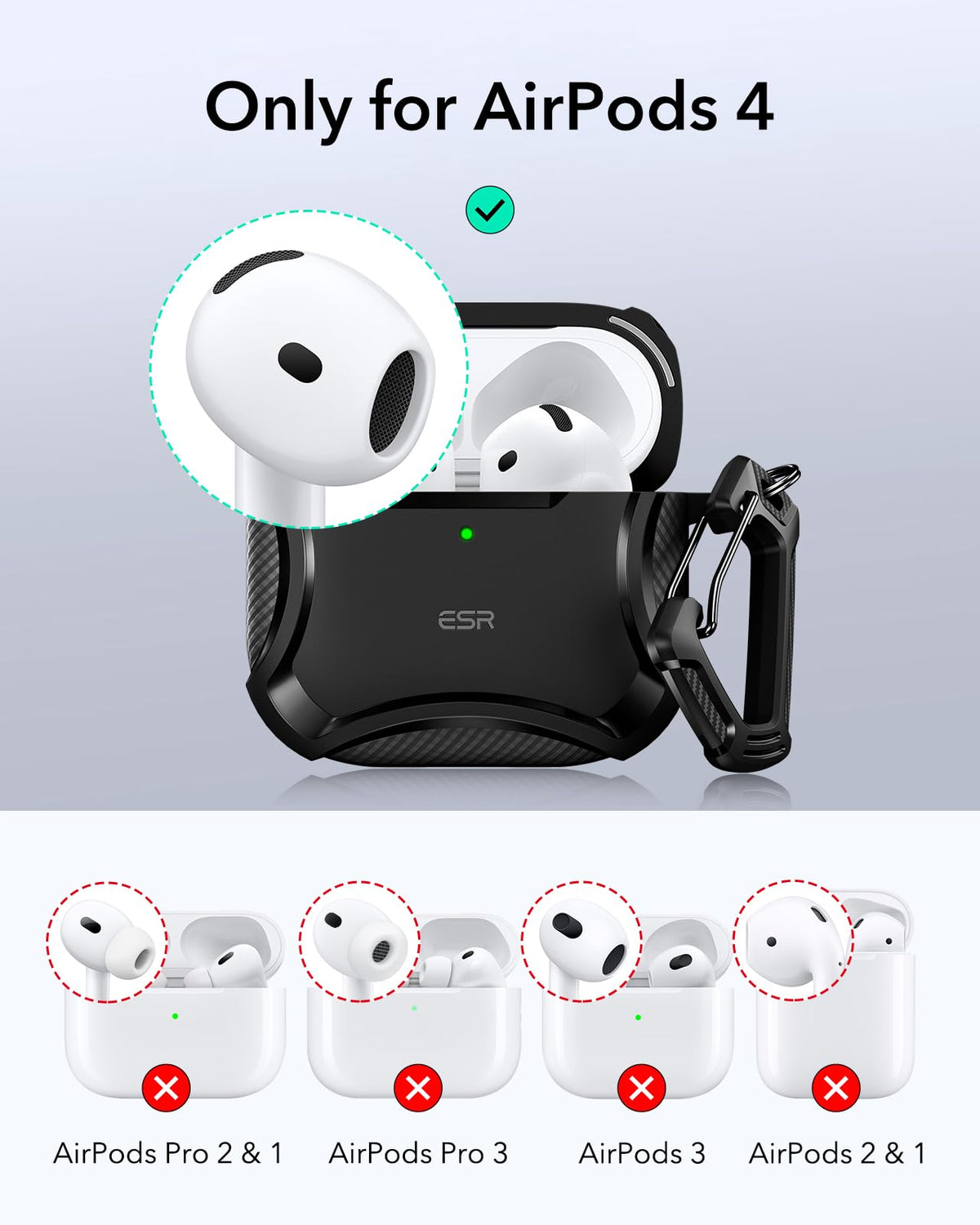 ESR for AirPods 4 Case, Compatible with AirPods 4th Generation Case (2024), Compatible with MagSafe, Powerful Drop Protection, Magnetic Lid, Cyber Series, Black