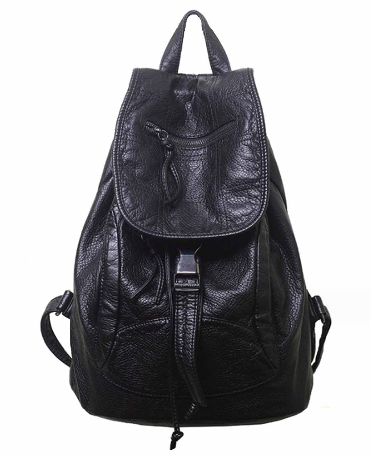 AlwaySky Women Hobo Drawstring Backpack Travel Daypack Satchel Soft Faux Leather Purse Shoulder Bags Black