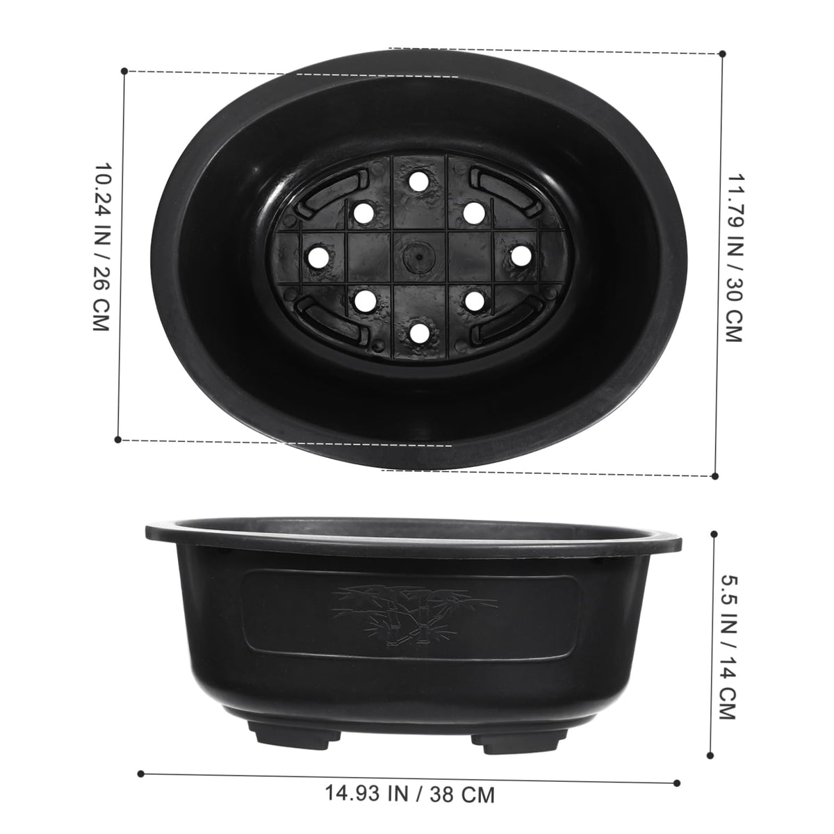 DOITOOL 2Pcs Bonsai Training Pot 15 inch Plastic Flower Pot Bonsai Pot with Drainage Hole, Oval Bonsai Planter Pot Plants Growing Pots for Nursery, Garden, Balcony, Black