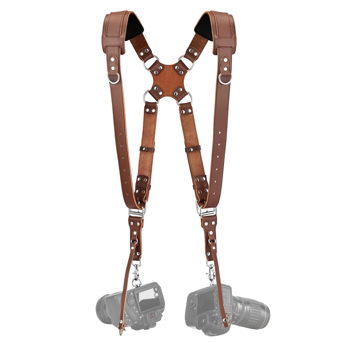 Kasla Camera Strap, Camera Straps for Photographers, Leather Dual Camera Strap for Two DSLR/SLR Cameras (Brown, Upgrade)