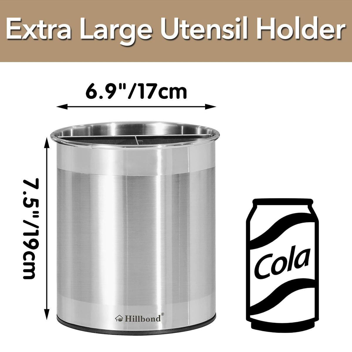 Hillbond 7.5x6.9 Inch EXTRA LARGE Utensil Holder for Countertop, Stainless Steel Rotating Organizer with Removable Divider, Space-Saving for Large Kitchen Utensils Set & Spacious Kitchens