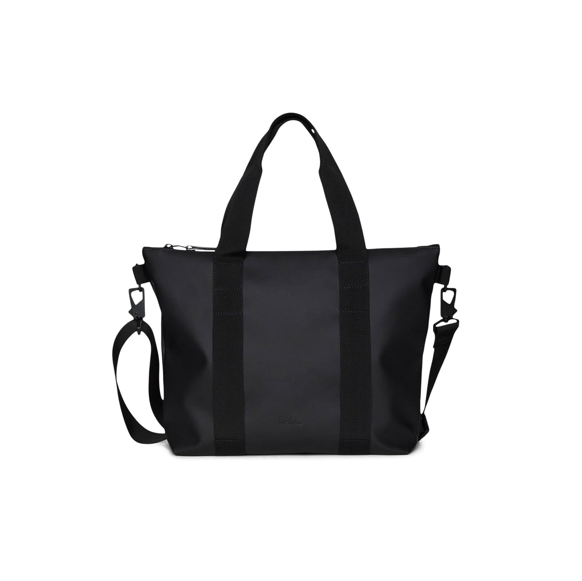 RAINS Tote Bag Micro - Black Waterproof Shoulder Bag for Men and Women - Compact Black Tote for Work, Travel, Shopping with Coated Zip and Carry Handles - 2 Year Warranty