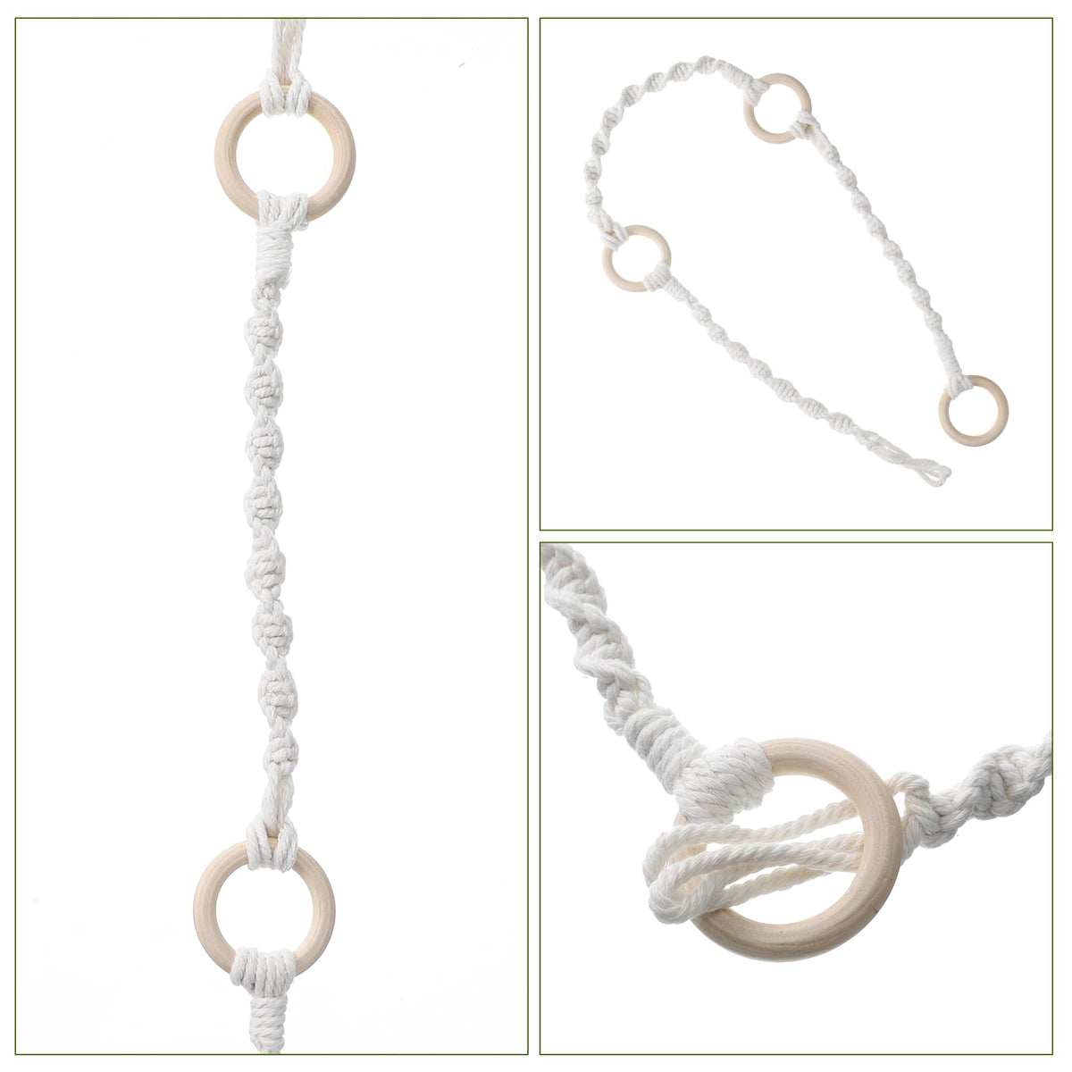 Qulkws 3 Pcs Adjustable Macrame Plant Hanger Extenders with Wooden Ring Handmade Woven Hanging Basket Extension Connectable Rope Hanging Plant Extender for Outdoor Indoor Plants Pot Holder Home Decor