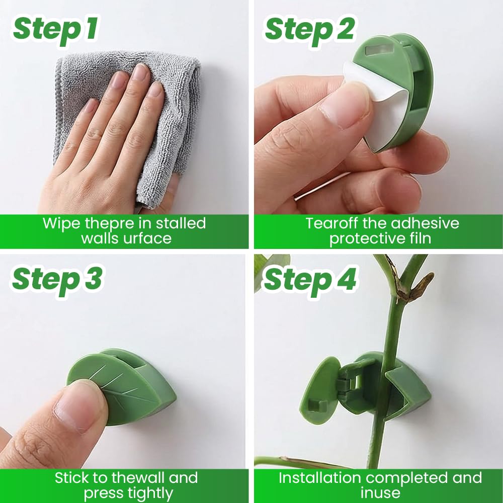 60 Pcs Plant Climbing Wall Fixture Clips with Acrylic Adhesive Stickers, Leaf Fixer Invisible Wall Vines Fixing Clips Self-Adhesive Hook Plant Vine Traction for Indoor Outdoor Decoration (60 Pcs)