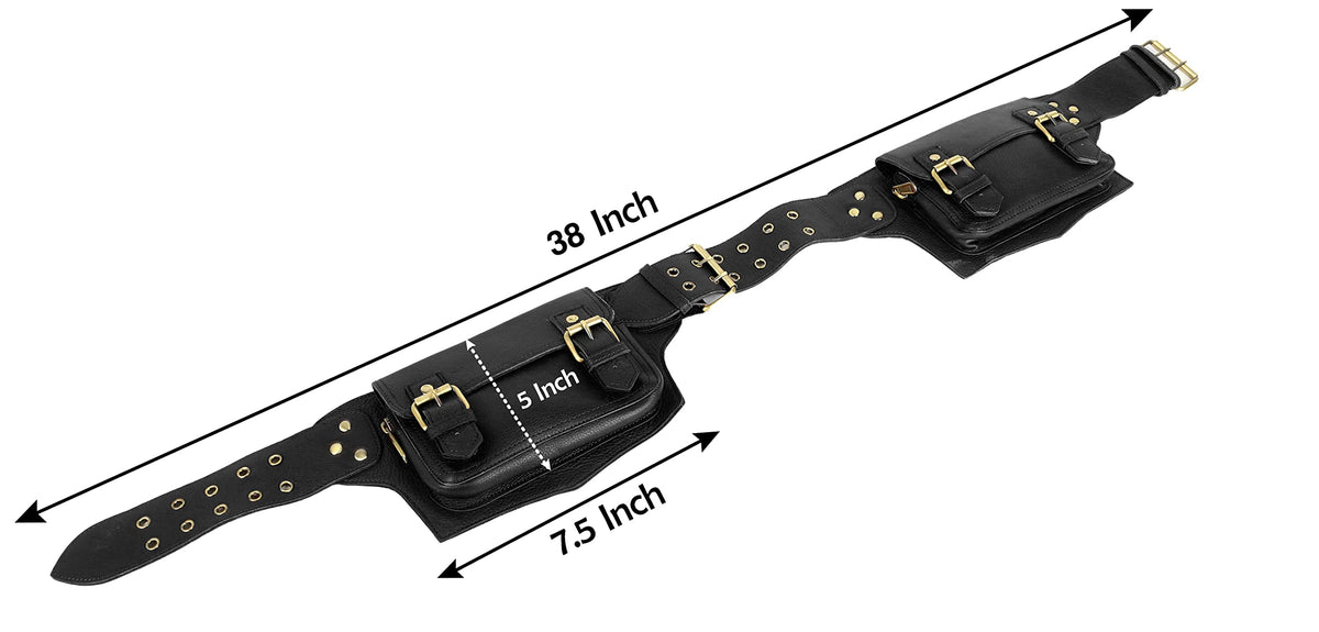 Mens Boys Vintage Leather Messenger Belt Sling Leather Utility Pouch Fanny Pack Messenger Waist Belt Gift for Men & Women (Black)