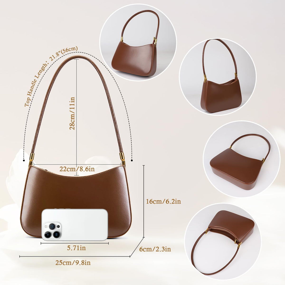 MFFOR Shoulder Bag for Women, Genuine Leather Hobo Tote Handbag, Small Clutch Purses Cute Hobo Handbag(Coffee)