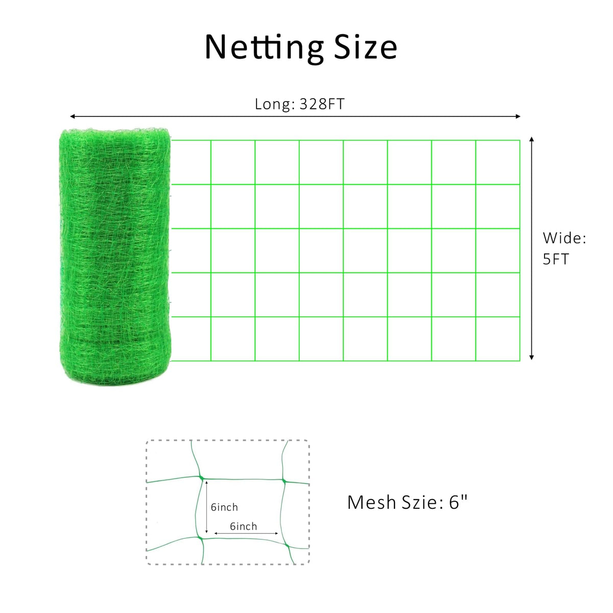 Toolazy Trellis Netting 59" x328' Green - Heavy Duty 6" Mesh Plant Support Net for Climbing Vegetables, Garden Trellis Roll for Tomato Cucumber Pea Bean Vine Grow Tent Scrog Hydroponic