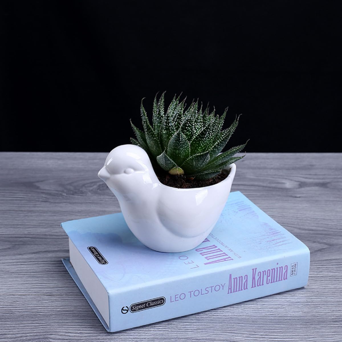 CALLARON Ceramic Bird Shape Flower Pot and Succulent Plant Container Tray, Small White Cartoon Planter for Indoor Desktop Decor
