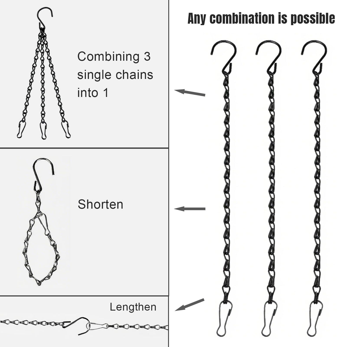 10 Pack Black Hanging Chains for Planters，Lanterns，Bird Feeders，Billboards，Plant Baskets etc， Length 9.5 Inch，Outdoor Indoor Use