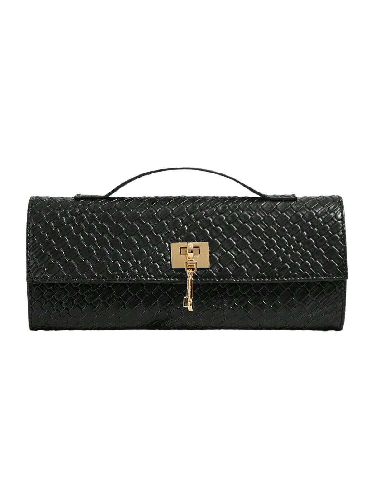 Floerns Women's Woven Leather Handbag Top Handle Formal Clutch Purse Evening Bag Black One Size