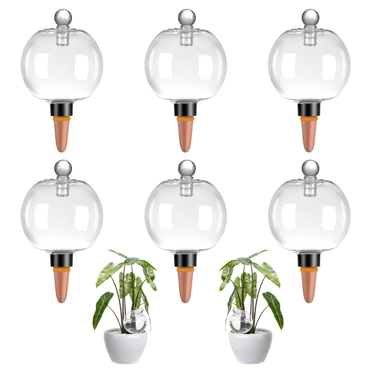 Ansberta 6 Pack Plant Watering Globes with Covers 17oz Self Watering Planter Insert, Plastic Water Bulbs, Indoor/Outdoor Plant Watering Devices for Automatic Drip Irrigation