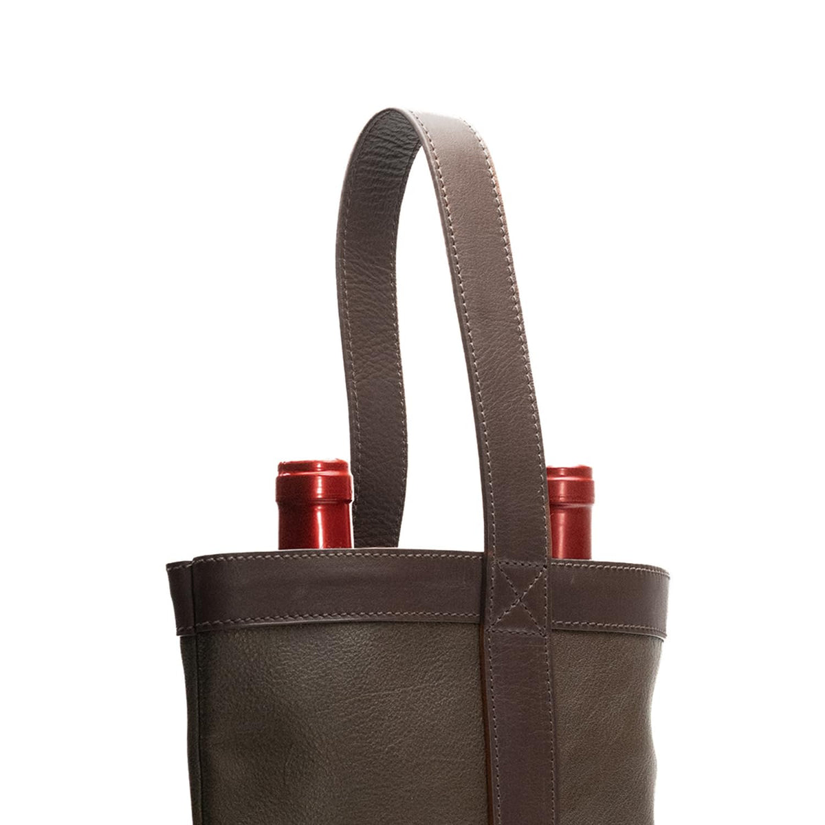 WESLEATH Double Wine Carrier Bag – Leather Wine Tote for Two Bottles with Handles & Metal Buckle – Protective Carrier for Picnic, Wine Champagne Gift Bag (Moka)