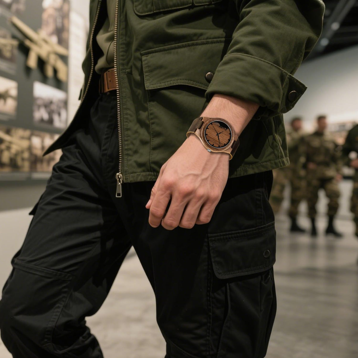 Timever Wooden Watches for Men Handmade Unique Design with Leather Strap, Analog Quartz Mens Watch, Gift for Men