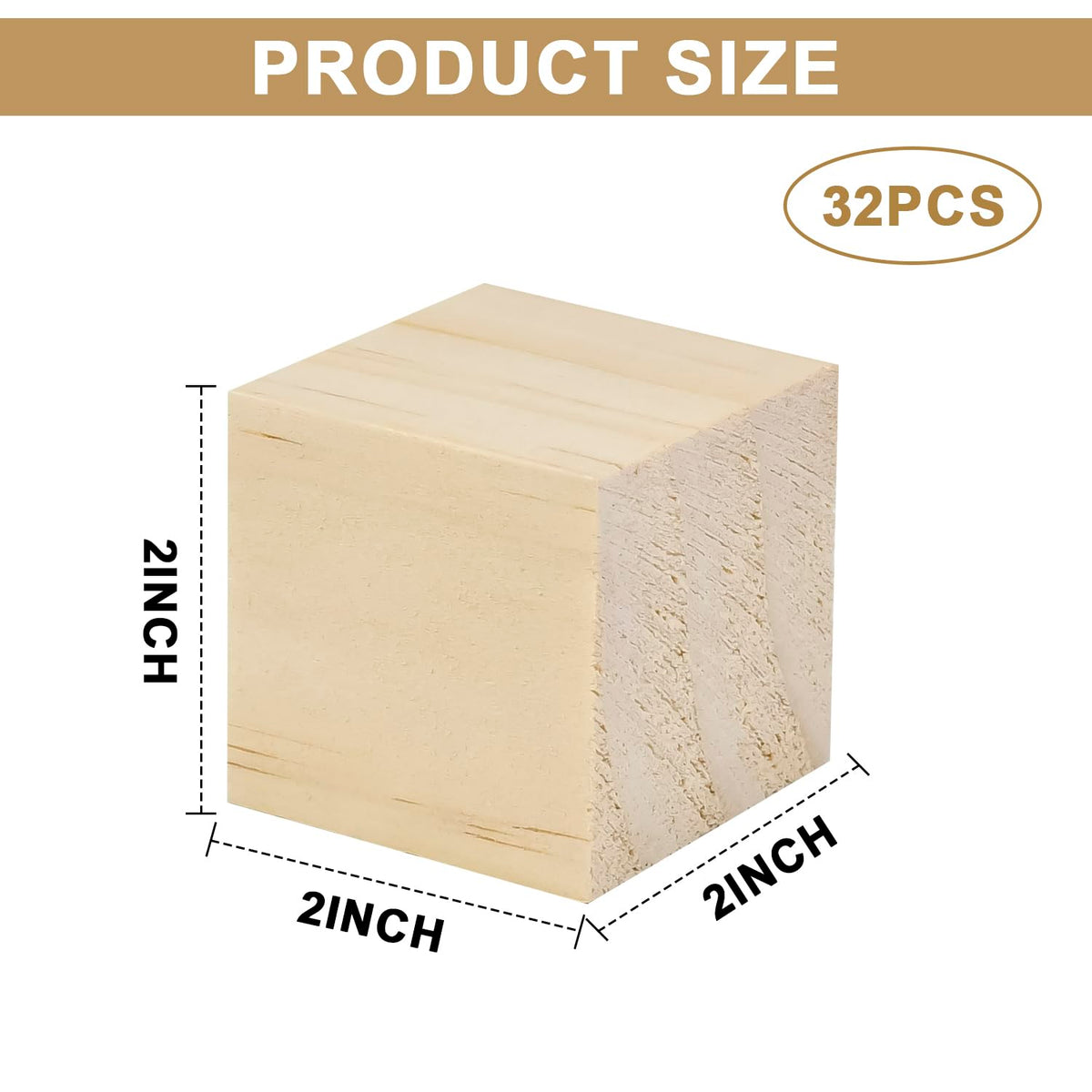 2 Inch Wood Blocks for Crafting, Carving, DIY Projects 32 Pack Natural Unfinished Solid Wood Cubes for Art Painting & Woodworking