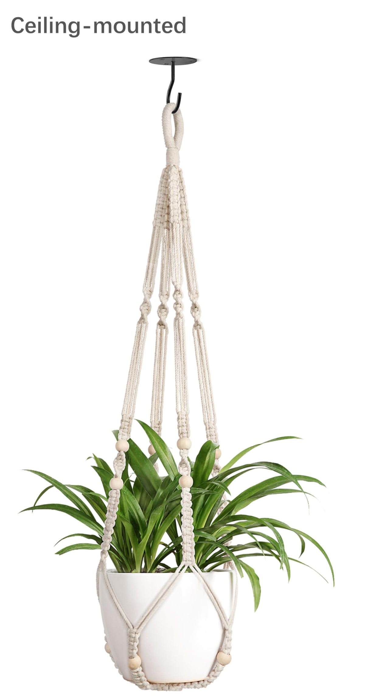Mkono 3 Pack Macrame Plant Hangers and Ceiling Hooks, Indoor Different Size Hanging Planter Basket Flower Pot Holder with Beads No Tassels, Medium, Brown