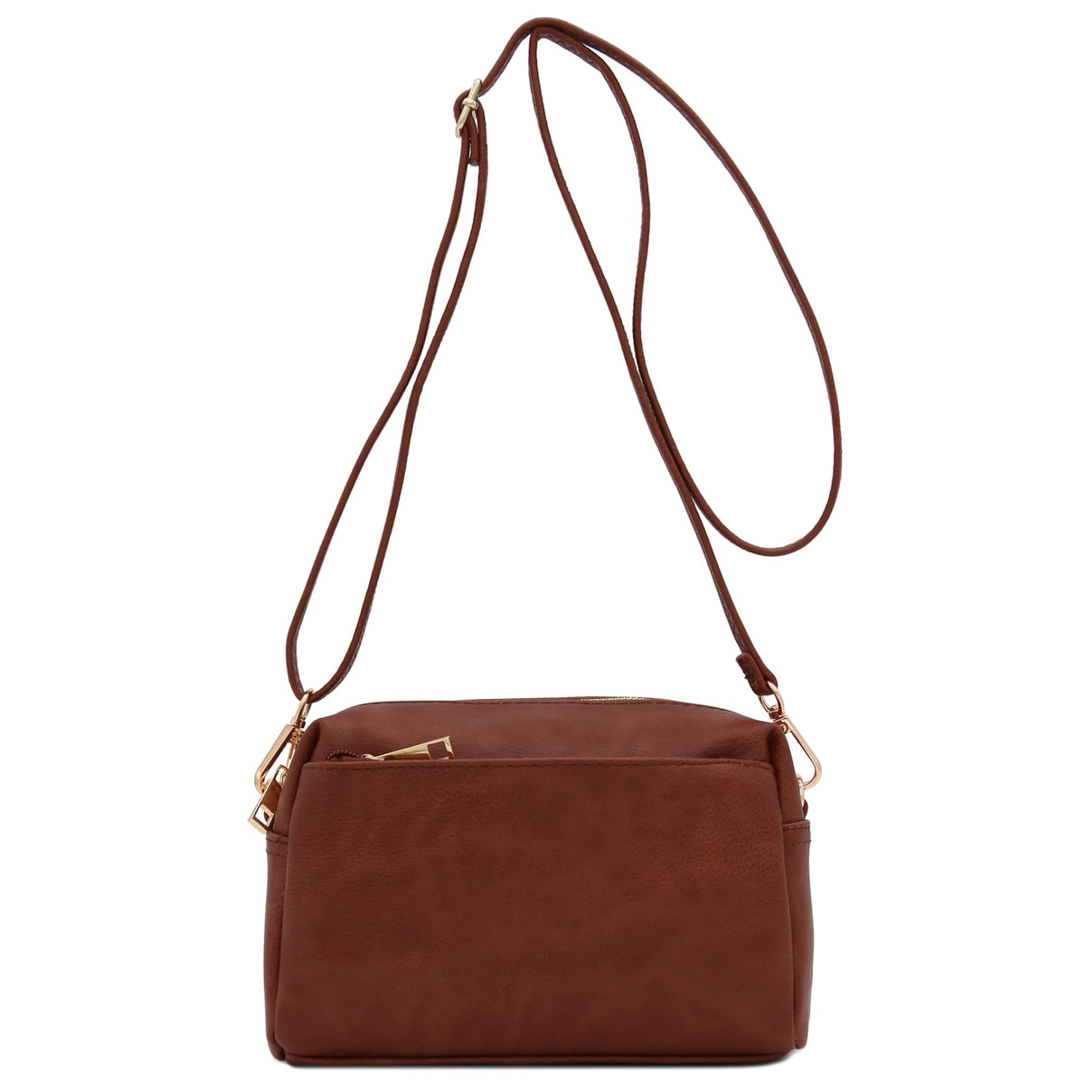 FashionPuzzle Triple Zip Small Crossbody Bag (Mocha)
