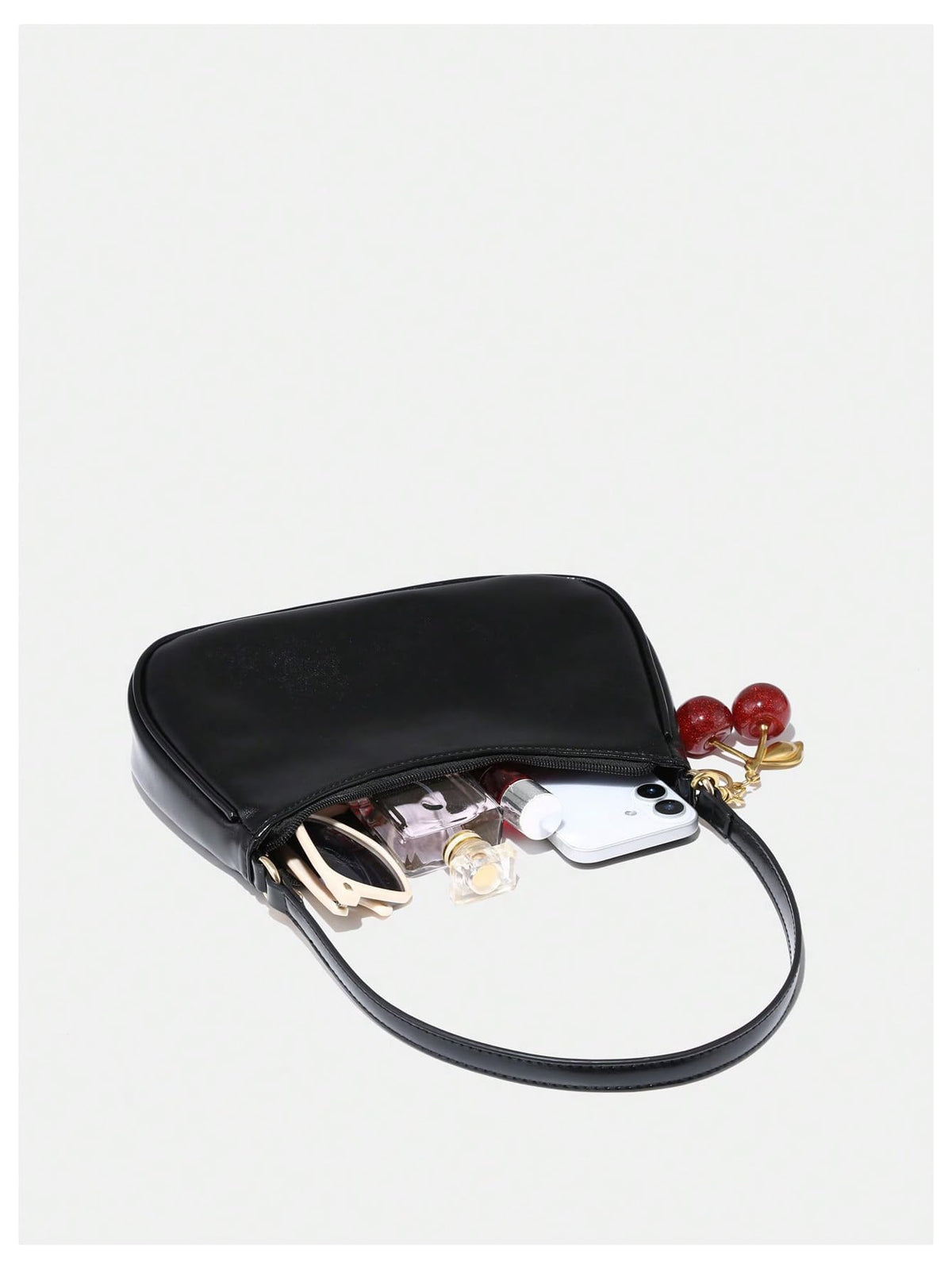 RoseSeek Women's PU Leather Shoulder Bag Zipper Top Shoulder Purse Cute Underarm Bag Black one_size