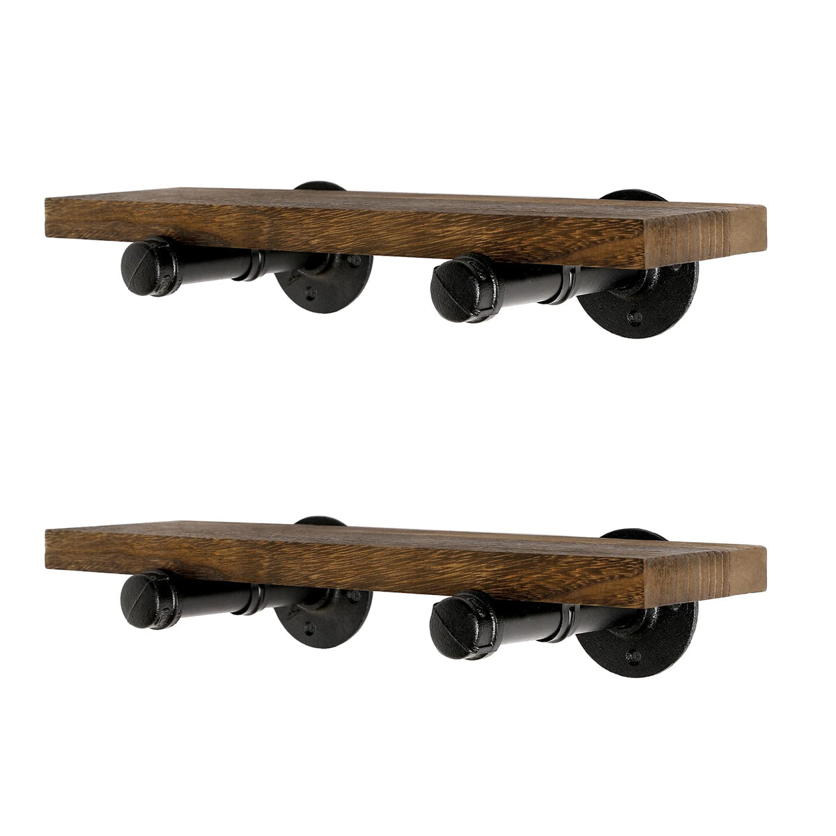 Home TZH Wall Mounted Floating Shelves, Floating Shelves with Industrial Pipe Brackets Set of 2 Rustic Wood Storage Shelf for Bedroom Living Room Bathroom Kitchen Office and More (2, Brown)