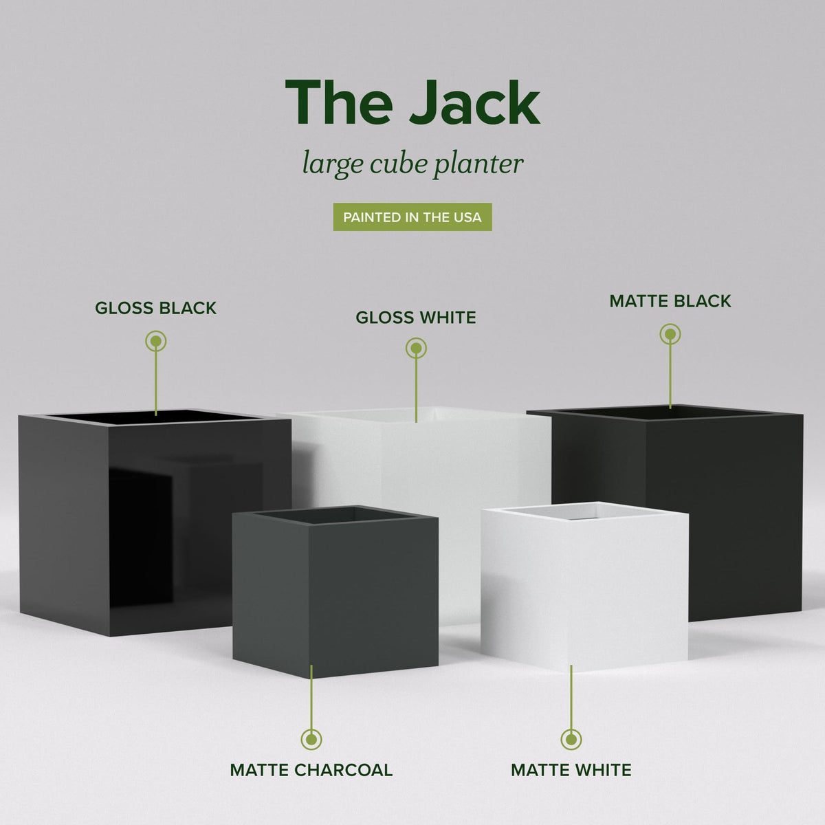 Greenline Jack Square Cube Planter - Indoor/Outdoor Large Fiberglass Lightweight Planter - 28" x 28" x 28" (Gloss White)