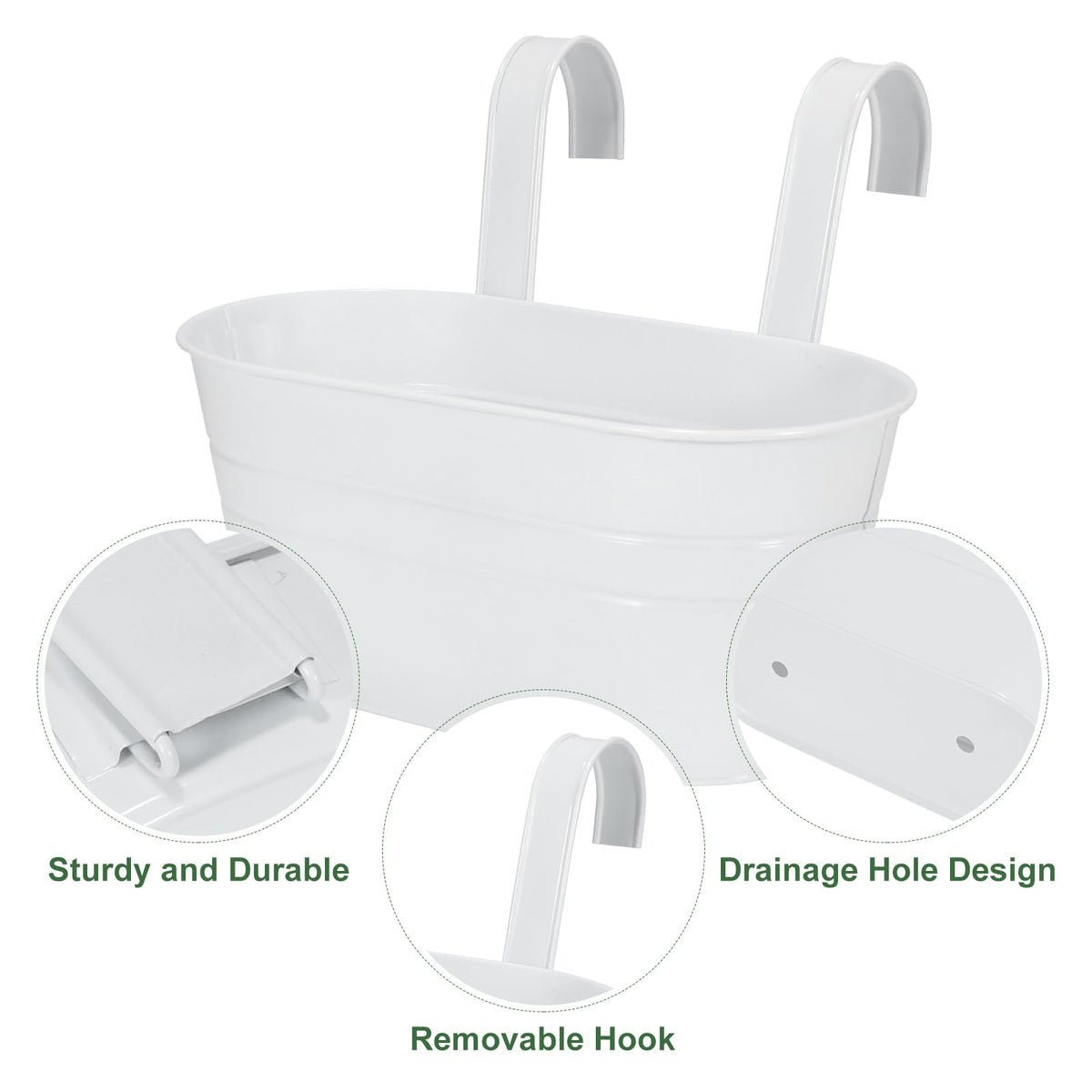 HowRU Metal Iron Flower Pots for Railing Fence Hanging Bucket Pots(5 Pcs) and Hanging Flower Pots Metal Iron Bucket Planter(10 Pcs) (White)