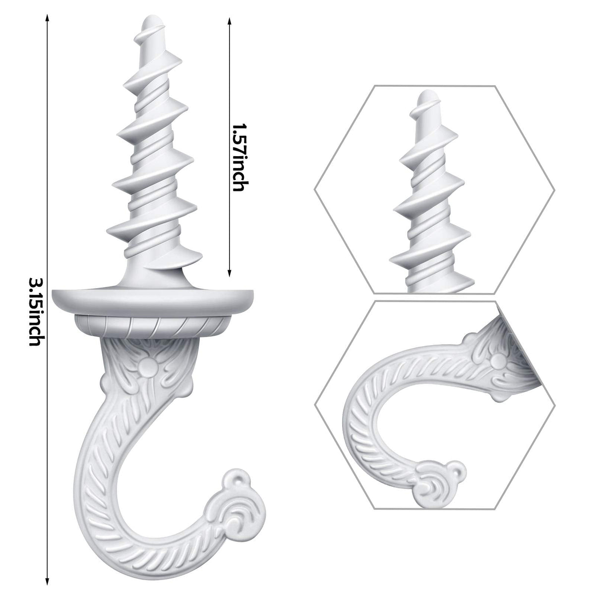 Ripeng 4 Pieces 40mm/1.57 Inch Swag Ceiling Hooks Wall Hook Heavy Duty Swag Hook Indoor Outdoor for Hanging Plants Chandelier (White)