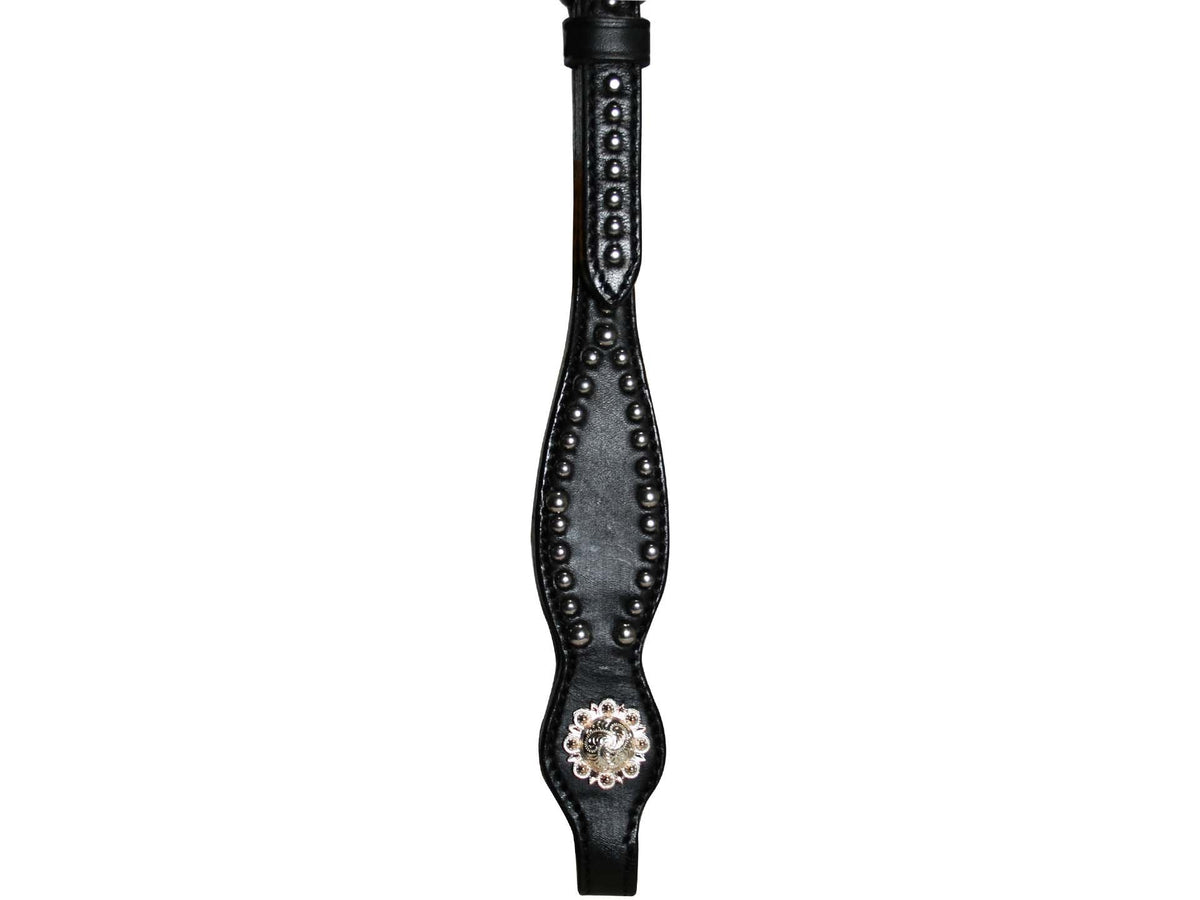 Tahoe Tack Leather Starry Night Studded Horse Headstall & Matching Reins, Black, Full Horse (17-1736-BK)