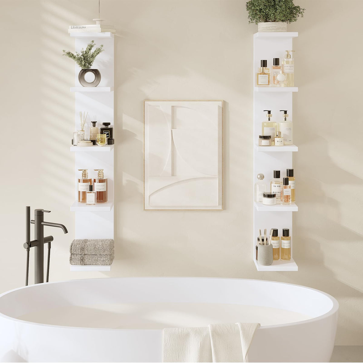 LitaEther 5 Tier White Lack Wall Shelf - Multi-Functional Display Organizer for Anime Figures, Funko Pop, Plants, Makeup & Books (7.1" x 5.5" x 30.7") – Space-Saving Floating Shelf for Home & Office