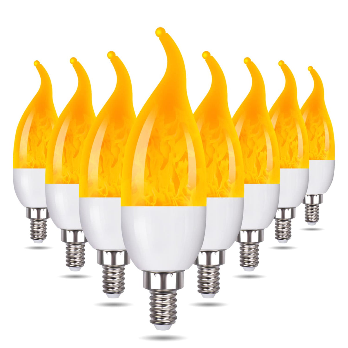 Venforze E12 3 Mode LED Candelabra Flame Light Bulbs 8 Pack, 1.2W Warm White, 1800k Candle Light, Flame Tip for Christmas Party Decorations