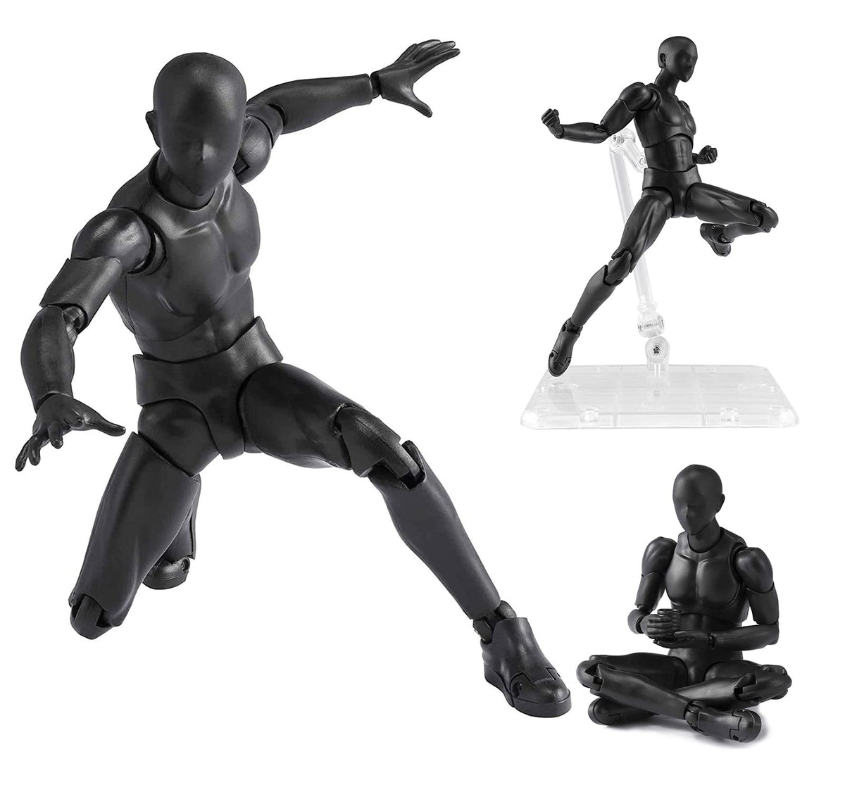 Artists Manikin Art Mannequin Figures Supplies Drawing Tools,Small Drawing Figure Model for Sketching,Painting,Action Figure Set(Black,Male)