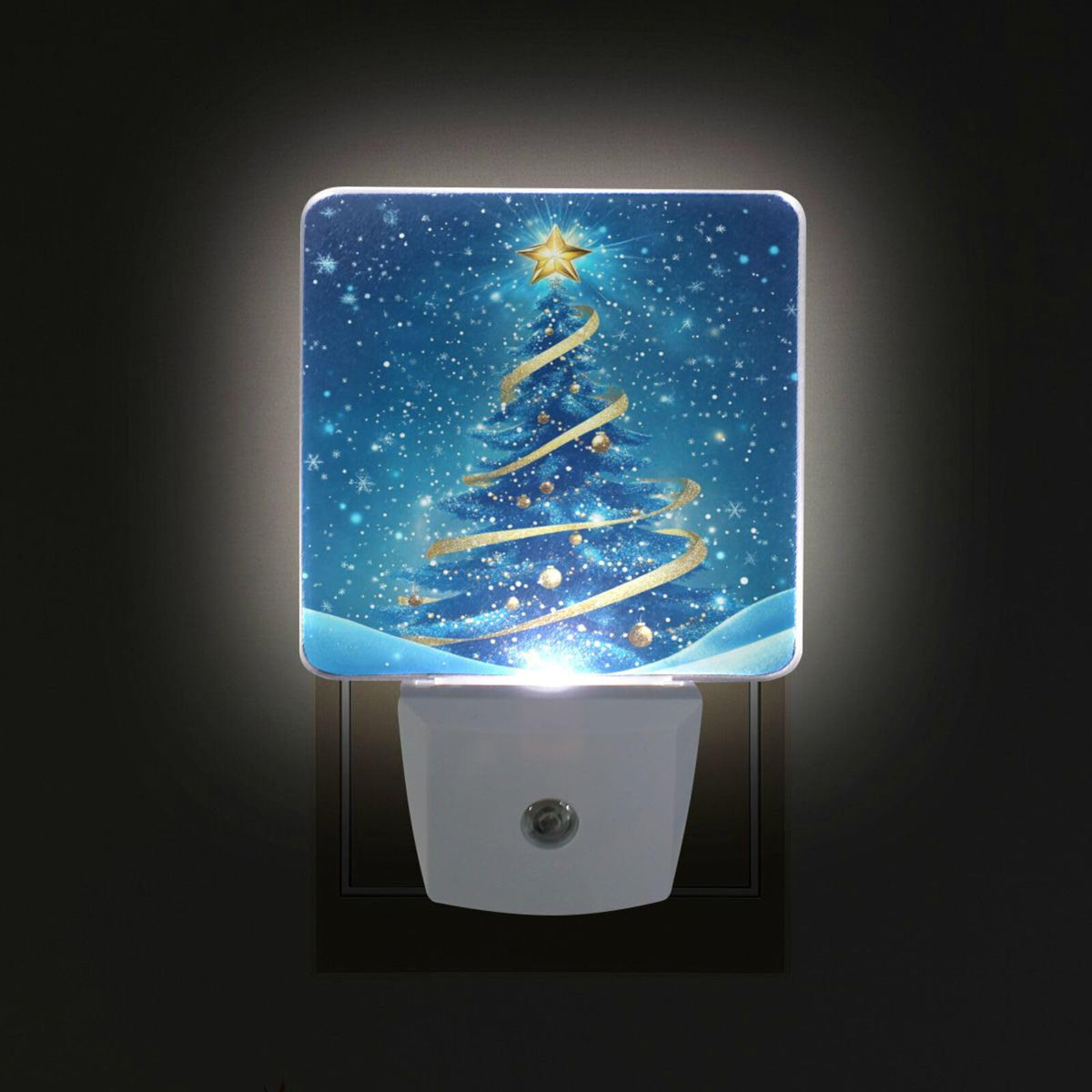 Aslsiy Night Light for Kids Blue Snow Christmas Tree Plug in Wall Lamp LED Dusk to Dawn Sensor Energy Saving Nightlight for Boys Girls Men Women