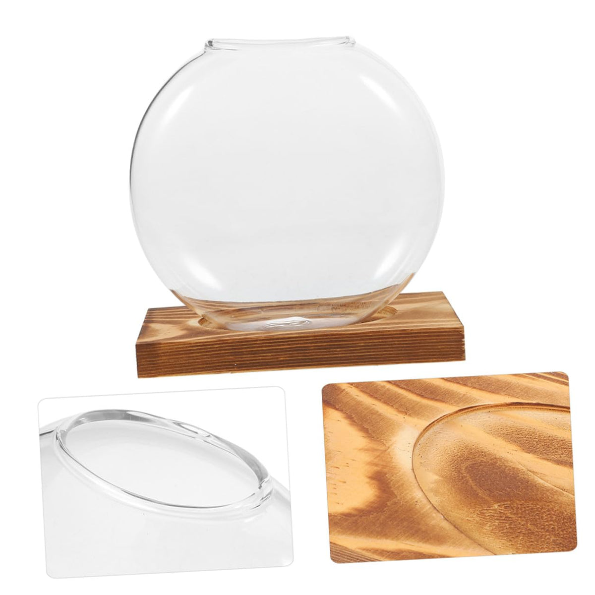 JOINPAYA 2pcs Small Glass Vase with Wooden Terrarium Stand, Hydroponic Planter for Indoor Plants, Propagation Jars for Home Office Desk Décor