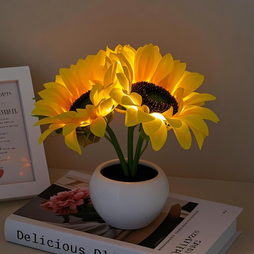 Naimo Sunflower Night Light Rechargeable LED Night Lamp Flower Table Lamp for Bedroom Living Room Birthday Party Desktop Home Decor