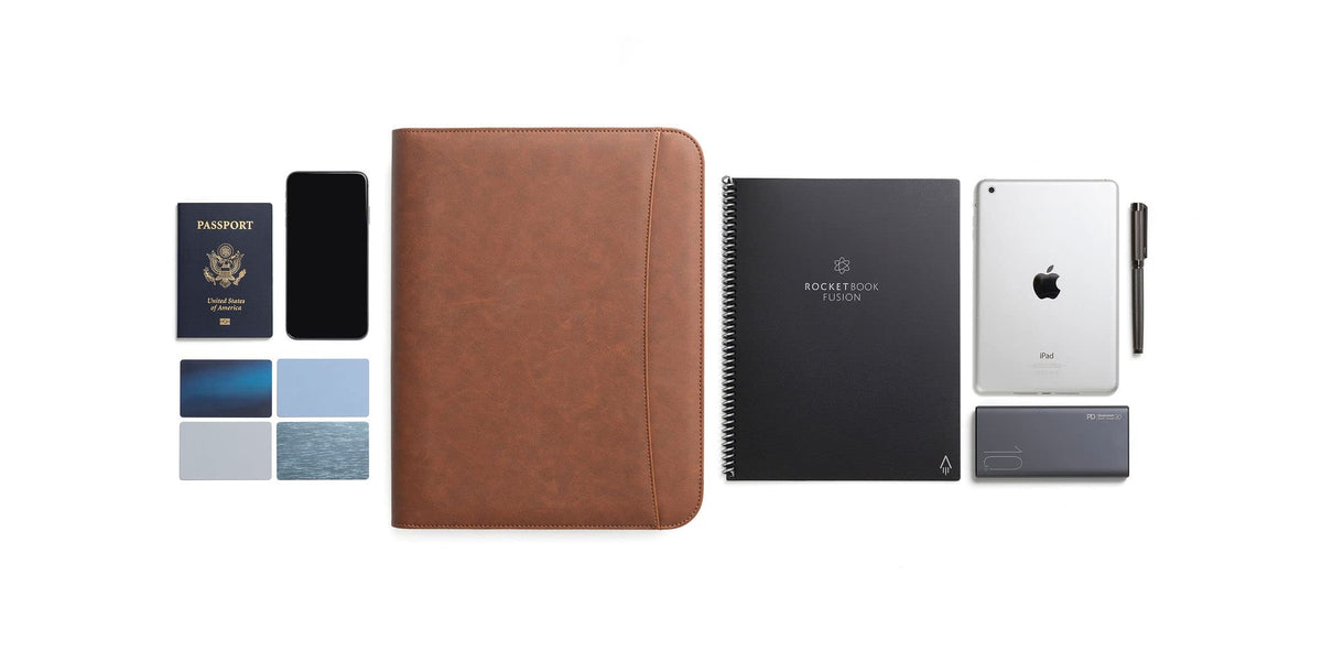 Forevermore Portfolios Padfolio Binder - Professional Faux Leather Travel Organizer Pouch for Tablet, Documents, Presentation Folders, Zipper Closure, Notepad - Brown