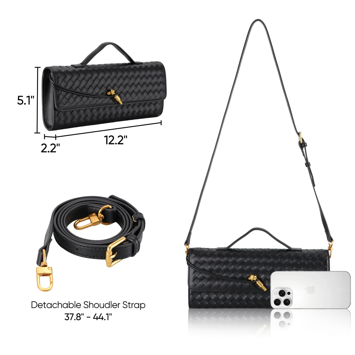 TYJONX Pu Leather Woven Purse For Women,Evening Clutch Purses for Women,Woven Bag with Metal Turn Lock for Party,Wedding