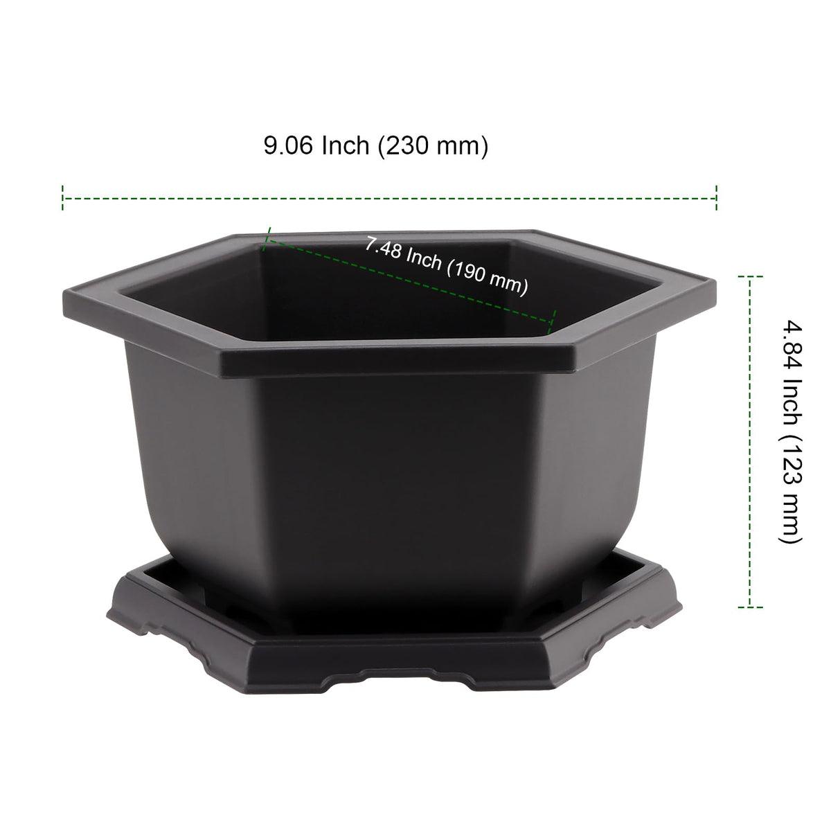 PINGEUI 4 Pack Plastic Bonsai Pot, 7.5 Inches Bonsai Training Pots with Drainage Humidity Tray, Large Bonsai Plant Tree Pots for Garden, Yard, Balcony