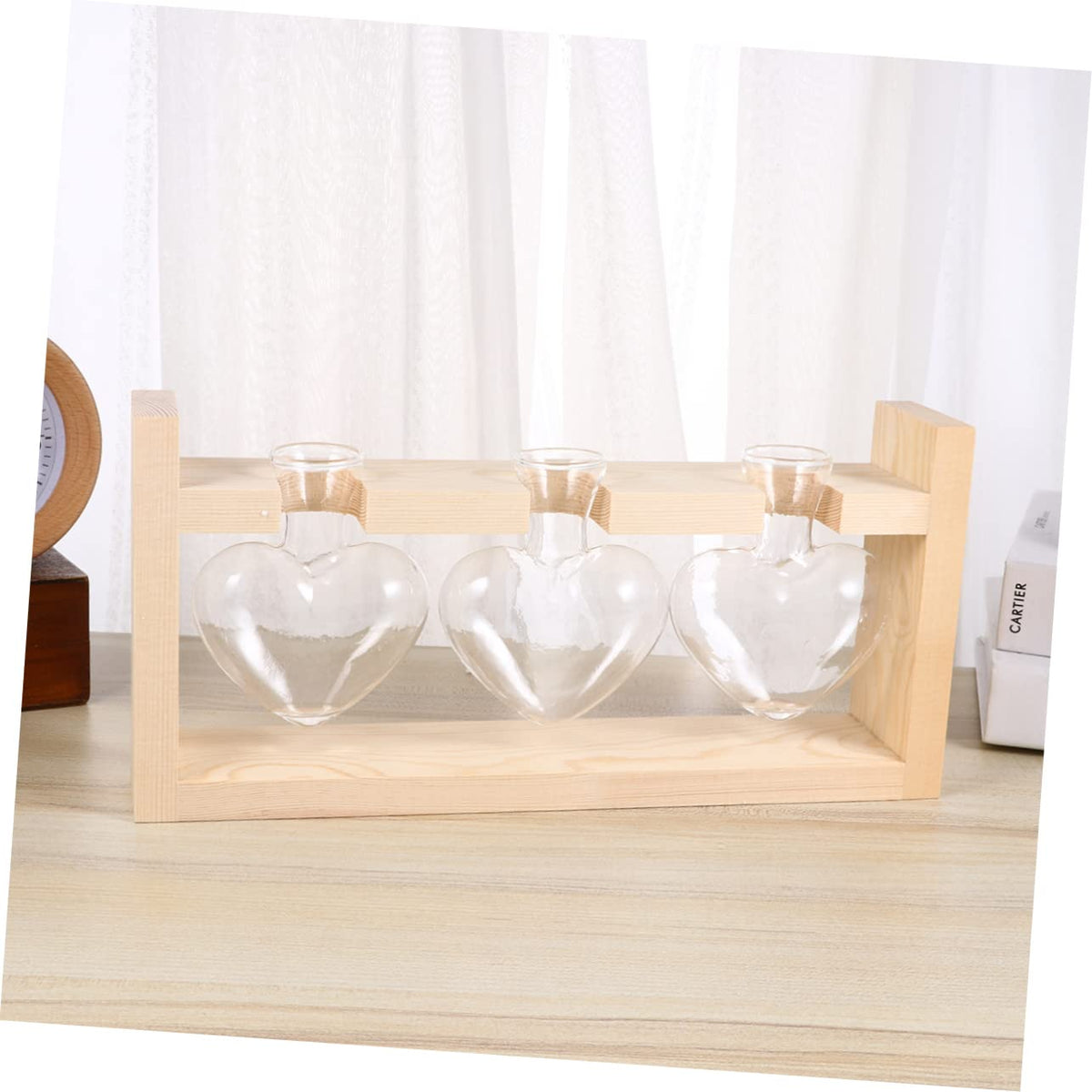 ORFOFE Heart Shaped Glass Vase with Wooden Stand Hydroponic Planter Accessory