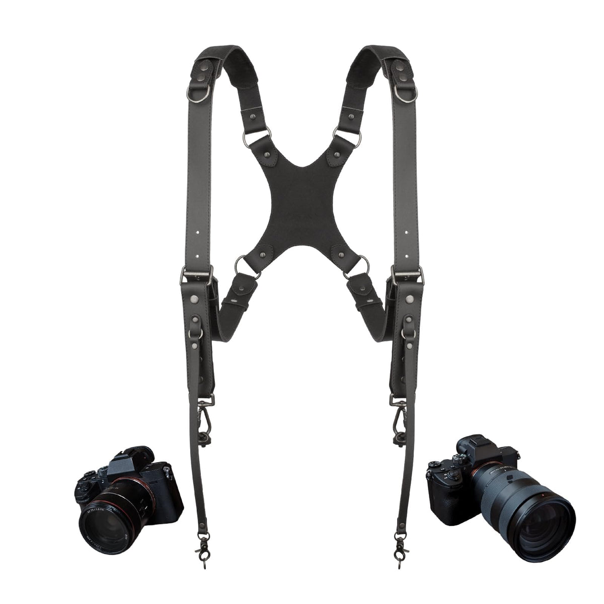 4J LEDR Camera Harness for 2 Cameras Dual Shoulder Leather Camera Strap for DSLR/SLR, Camera Straps for Photographers,Camera Accessories for Wedding,Hiking,Travel,Black