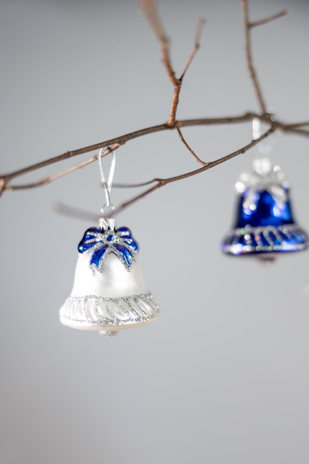 Polish Gallery Small Christmas Ornaments Blue Jingle Bell Handcrafted Mouth Blown Glass Christmas Ornaments in Bulk Small Ornaments for Crafts Made in Poland