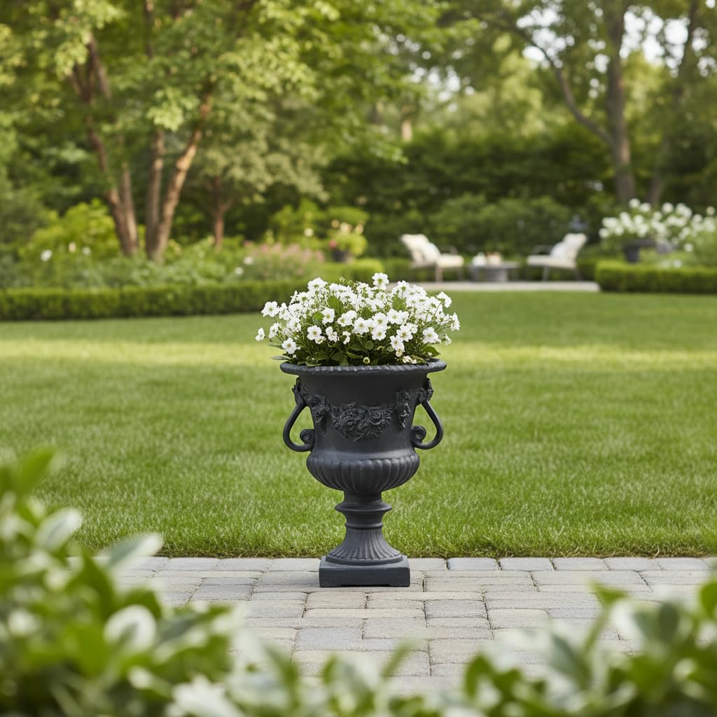 Merax 24 Inches Tall MGO Garden Urn Planter, Lightweight Concrete Decorative Outdoor Urn for Patio, Backyard & Garden, Antique Black