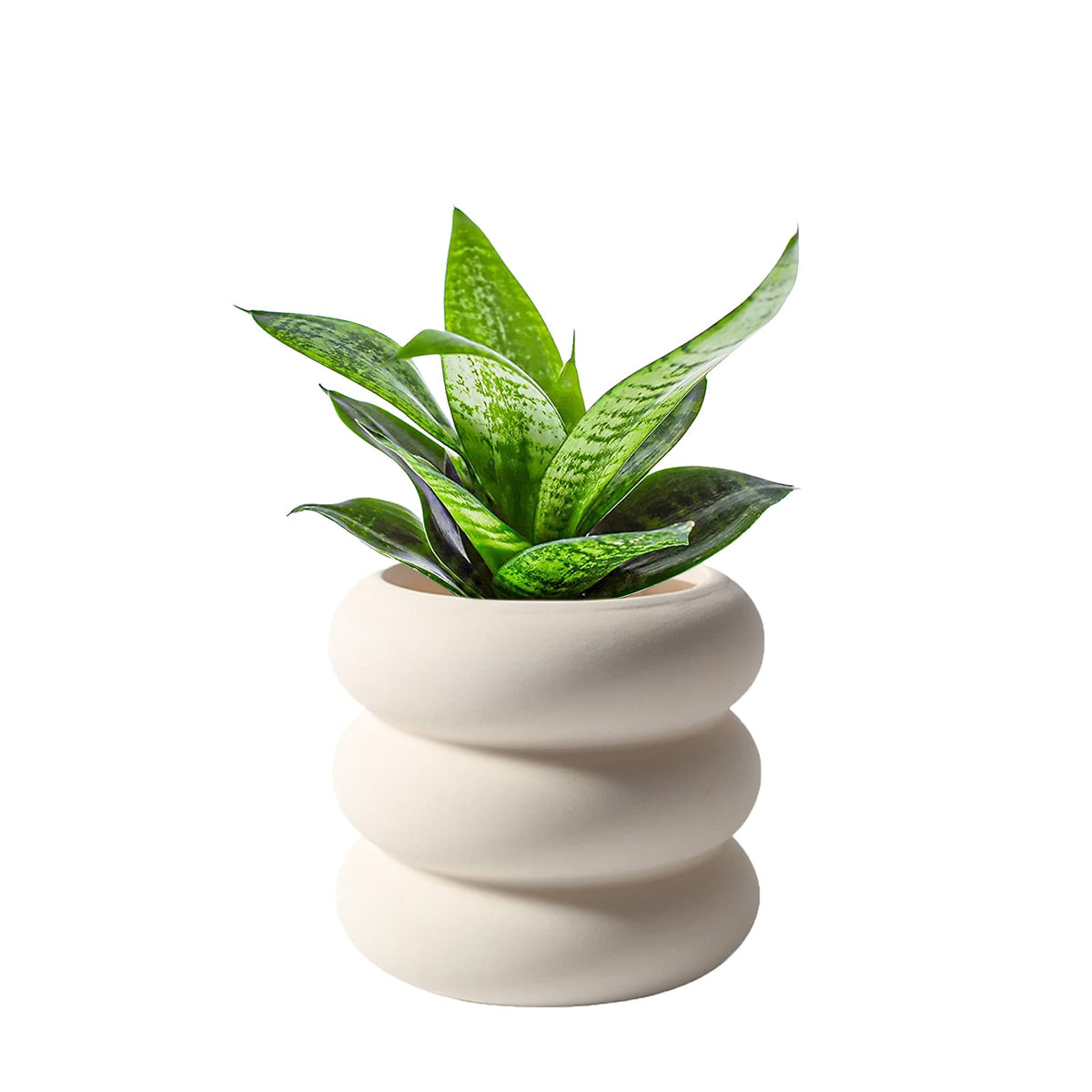 SANDYBAYTAS Ceramic Plant Pot Indoor, 4.5 Inch Beige Unglazed Flower Pot with Drainage Hole, Small Bubble Design Ceramic Planter for Home & Office Decor
