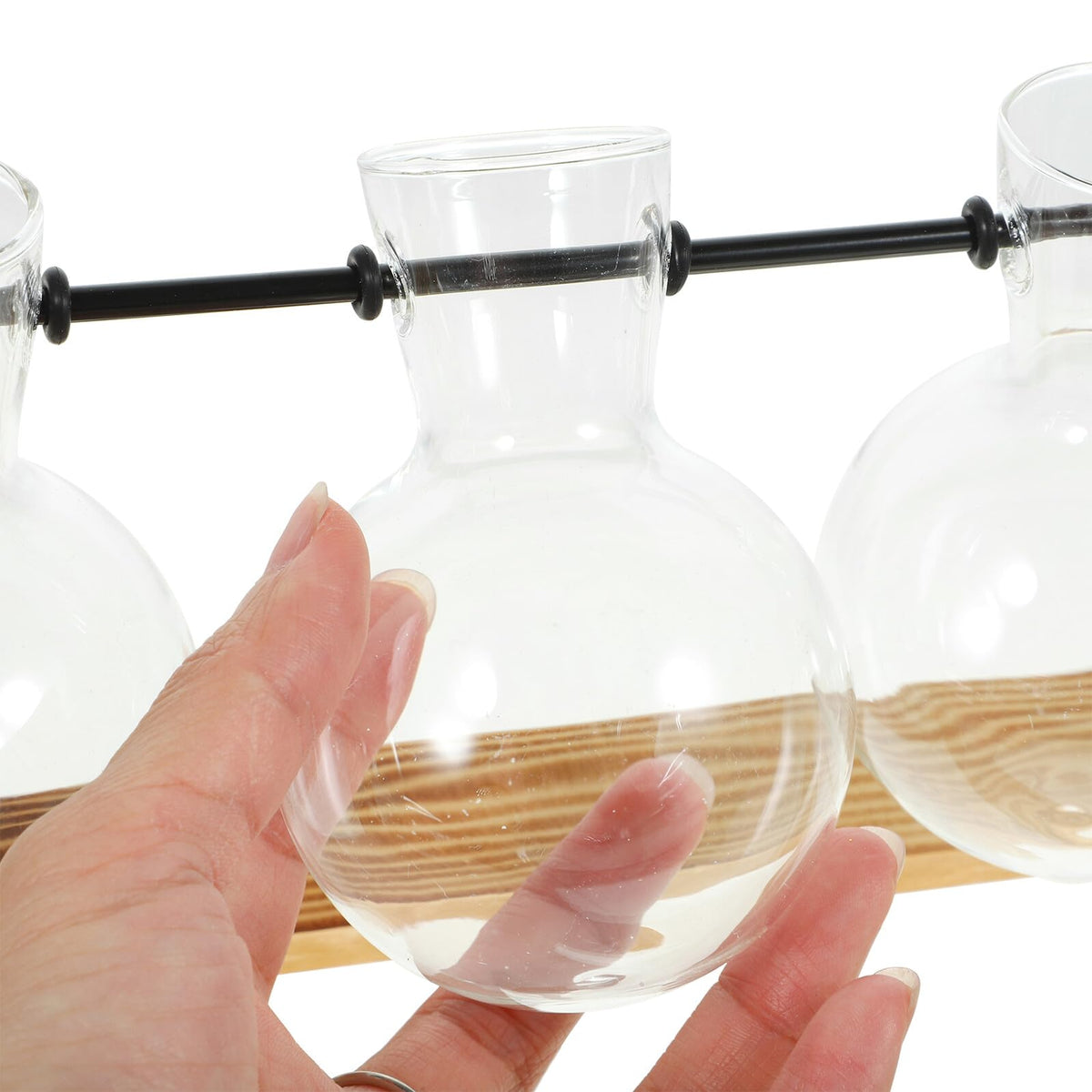Toyvian Glass Propagation Vases Set of 5 with Wooden Stand, Glass Containers for Hydroponic Plants and Desktop Greenery Decoration, Indoor Plant Terrarium Station for Home Garden